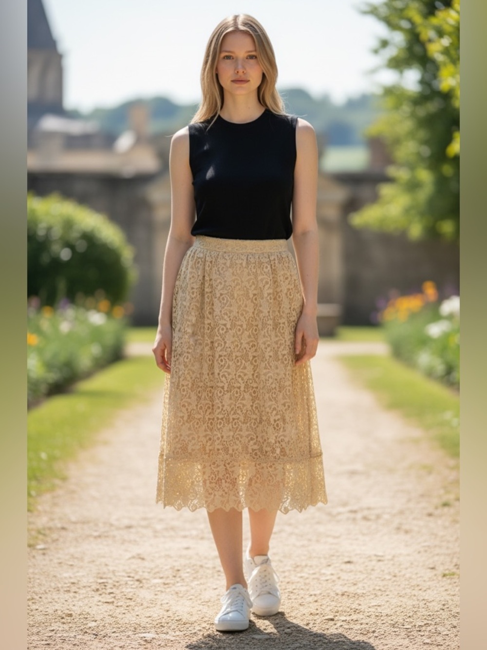 NWT H&M Lace Midi Skirt Size 4| Cream Boho Cottagecore Skirt